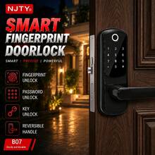 1 pieza Cerradura inteligente de huella dactilar 5 en 1 NJTY con manija, entrada sin llave con teclado, control por aplicación, código de acceso táctil, llavero, llave mecánica, bloqueo automático, palanca reversible para puerta principal, apartamento, hogar y oficina - Multicolor - Ver 1