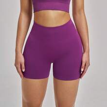 Celana Pendek Olahraga Rajut Elastisitas Tinggi Wanita, Desain Pengangkat Bokong, Sempurna untuk Olahraga dan Latihan - Red Violet - View 3