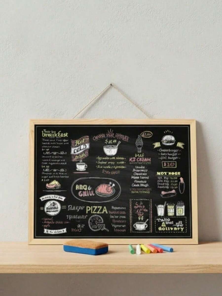 Haus Hana 1pc Wooden Small Chalkboard, Fashionable Double-Sided Hanging Message Board, DIY Handwritten Advertising Menu Display, Soft Cork Board With Oak Wood Frame, Decoration For Office And Home, Message Or Vision Board For Home And School - Black - View 1