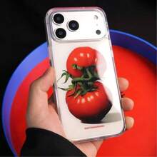 1pc Ice Transparent Tomato Phone Case Compatible With IPhone 17 16 Pro Max 15 14 13 12 11 - Red and White - View 1