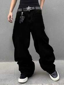 Teen Boys Casual Vintage Washed Loose Wide Leg Pants - Black - View 5