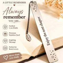 1pc Star & Feather Pendant Inspirational Engraved Stainless Steel Bookmark, English Healing Quote Page Marker, Student Graduation Gift, Artistic Metal Bookmark - Rectangle - View 1