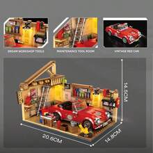 Vintage Garage Building Block Set, 3D Model Repair Shop Scene Display Toy, Car Enthusiast Desktop Home Decor, Birthday Christmas Father's Day Gift, DIY Handmade Assembly Activity, Vehicle Building Decoration Collectible - Multicolor - View 8