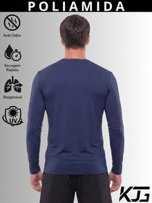 Camisa Térmica Poliamida Masculina Proteção Solar Uv50+ Segunda Pele Anti Odor Manga Longa Inverno Frio e Calor Treino Corrida - Azul Marinho - Visão 4