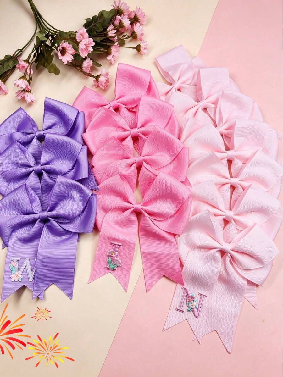 1pc 26 English Letters Girl Back To School Season Polyester Bow Edge Hair Clip, Versatile Hair Accessory For School Daily Wear - Multicolor - View 1