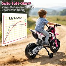 Forever Source 12V Motorcycle Kids With Treaded Tires, 3.1MPH Max Speed, Music & Spring Suspension,Aged 37-96 Months Old - Pink - View 6