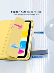 Compatible With IPad 11th Generation 2025 & 10th Generation 2022, Ultra-Light Trifold Protective Case With Stylus Holder, Clear Transparency Back, Auto Sleep/Wake,Yellow - Yellow - View 4