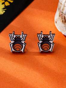 1pc Pumpkin Spider Goblin Design Stud Earrings, Cute & Fun Gothic Punk Style, Suitable For Gifts And Holiday Jewelry - Multicolor - View 7