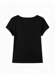 波點刺繡拼接 2 合 1 短袖 T 恤 女款 2026 夏季新款 蝴蝶結休閒百搭上衣 黑色 - 黑色 - 查看 4