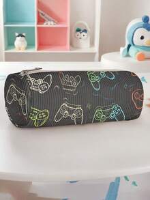 1pc Pencil Case, Stationery Storage Bag, Corduroy Material Game Console Print, Large Capacity Pencil Pouch For Teenagers, Multifu, First Day Of School - Multicolor - View 2