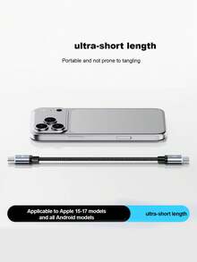 Magnetic Data Cable, Type-C And PD Portable Woven Short Cable, Suitable For Charging Of A5 PRO, Apple And Android Mobile Phones, Charging Pad.It Can Be Used With Chargers For Quick Charging, Must-Have For Car Accessories When Going Out - Black - View 9