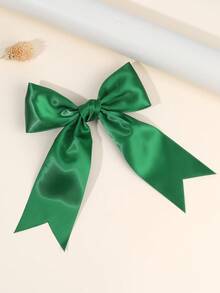 1 pieza Pinza para el cabello con lazo de cola larga de satén verde oscuro, accesorio para el cabello de cinta brillante, adecuado para niñas, fiesta de vacaciones y accesorio de moda diario para el cabello, Día Nacional de Arabia Saudita - Verde - Ver 3