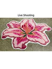 1pc Lily Shaped Velvet Carpet, Soft Plush, Room Decor, Home Supplies, Indoor Doormat, Living Room Rug, Kitchen Mat, Bedroom Carpet, Bathroom Mat, Home Decoration, Bedroom Decor, Bathroom Decor, Wear-Resistant, Noise-Reducing, Skin-Friendly Soft, Easy To Clean - Pink - View 7