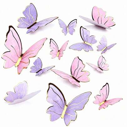 10pcs Butterfly Decorations, 3D Paper Butterflies, Women's Birthday Anniversary Party Decor, Pink And Purple Butterfly Wall Stickers Background, Suitable For Wedding, Party, Birthday, Anniversary, Theme Party, Decoration, Home, Wall Decor.