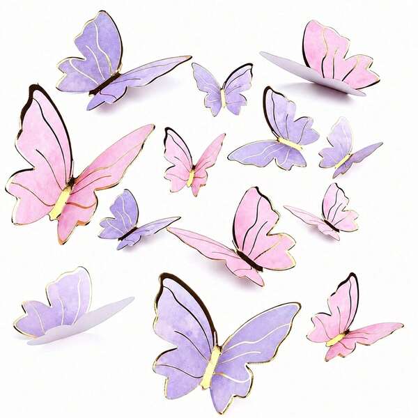 10pcs Butterfly Decorations, 3D Paper Butterflies, Women's Birthday Anniversary Party Decor, Pink And Purple Butterfly Wall Stickers Background, Suitable For Wedding, Party, Birthday, Anniversary, Theme Party, Decoration, Home, Wall Decor.