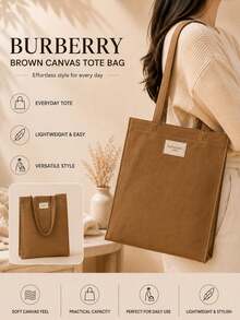 Burberry 博柏利棕色帆布托特包,單件售賣,包型挺括輕便大容量,通勤出遊日常攜帶合適 - 棕色 - 查看 3