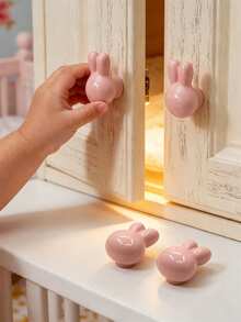 1pc Cute Rabbit Head Ceramic Drawer Pull, Macaron Color, Smooth And Durable, Suitable For Baby Bedroom Decor Creative, Personalized Baby Gift - Multicolor - View 1