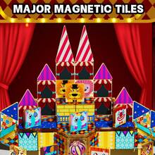 52/60 PCS Colorful Magnet Tiles STEM Educational Stacking Castle Construction Toy, Sensory Play Gift For Boys Girls Circus Cartoon Printed Magnetic Building Blocks Set For Kids Ages 3+ - Multicolor - View 2