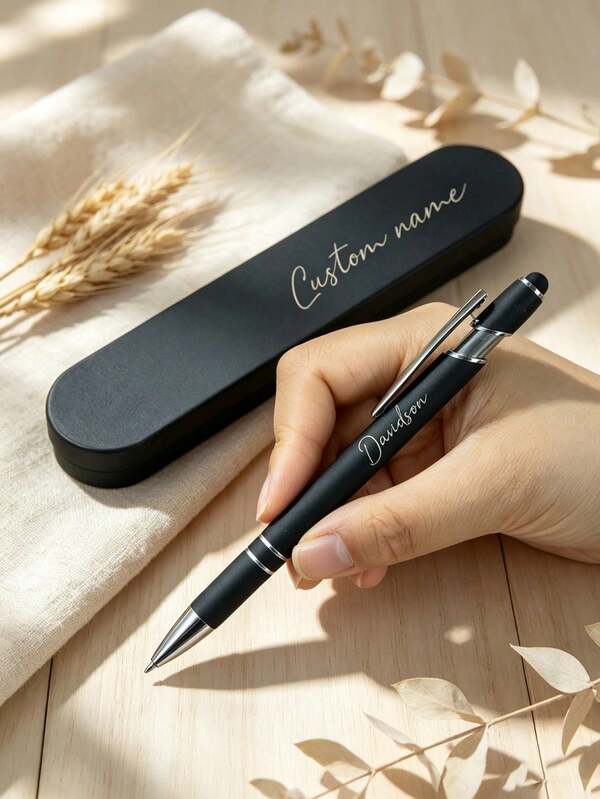 Personalisierter Kugelschreiber/Füllfederhalter + Geschenkbox, personalisierter Lehrerstift, Holz-Gelschreiber, gravierter Blumen-Schreibstift, Lehrer-Tag Souvenir, Edelstahlmaterial, Abschlussgeschenk, Schulanfang