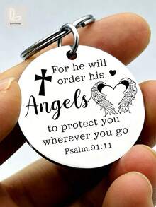 "For He Will Order His Angels" Psalm 91:11 Keychain – Inspirational Christian Faith Jewelry For Women, Men, Teens – Meaningful Bible Verse Gift For Her – Spiritual Protection & Comfort Reminder - A - View 1