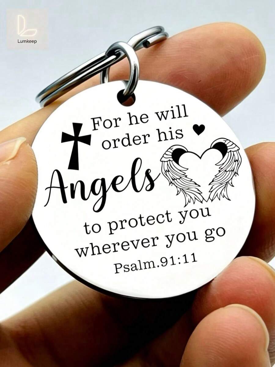 "For He Will Order His Angels" Psalm 91:11 Keychain – Inspirational Christian Faith Jewelry For Women, Men, Teens – Meaningful Bible Verse Gift For Her – Spiritual Protection & Comfort Reminder - A - View 1