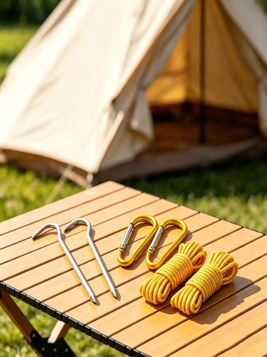 6PCS.10PCS Outdoor Camping Tent Fixing Accessories Set, Includes Ground Stakes, D-Shaped Buckles And Ropes Windproof Kit - Multicolor - View 1