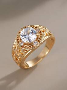 1pc Vintage Cubic Zirconia Ring For Women, Wedding Engagement Party Jewelry, Valentine's Day Gift - 1# - View 5