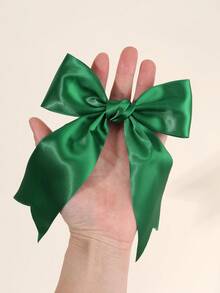 1 pieza Pinza para el cabello con lazo de cola larga de satén verde oscuro, accesorio para el cabello de cinta brillante, adecuado para niñas, fiesta de vacaciones y accesorio de moda diario para el cabello, Día Nacional de Arabia Saudita - Verde - Ver 7