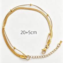 MECYLIFE 1pc Minimalist Women's Anklet, Double Layer Chain Anklet, Women's Summer Beach Accessory, Stainless Steel Anklet - Yellow Gold - View 6