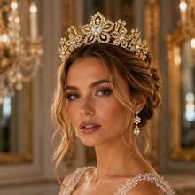 1pc Bridal Floral Rhinestone Wedding Crown Headband Hair Accessory Baroque Crystal Metal Tiara Wedding Accessory - Multicolor - View 3