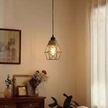1/2pcs Nordic Vintage Rope Pendant Light Industrial Geometric Iron Birdcage Hanging Light For Dining Room Bar Kitchen Bedroom Bedside Lighting E27 Light Source Rustic Decor Lighting (Bulb Not Included) - Black - View 4