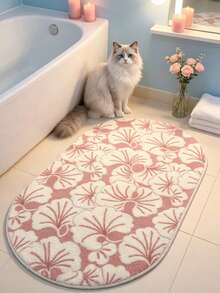 1pc Pink Floral Plush Carpet, Thickened Washable Living Room Rug, Home Decor, Kitchen Rug, Bathroom Rug - Multicolor - View 4