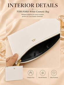 Tom Ford TF白色化妝包21×14cm,單件售賣,簡約金邊拉鍊款,日常出行收納美妝用品 - 白色 - 查看 8