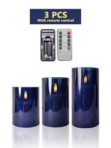 6pcs Flameless Candle Lights With Timer Remote Control, Battery Operated Blue Warm Light Candles, Suitable For Christmas, Halloween, Valentine's Day, Gifts, Birthday, Proposal, Wedding, Party, Holiday - Dark Blue - Warm Light - View 18