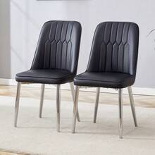 Two Black Faux Leather Dining Chairs: Modern And Minimalist Design - Black - View 4