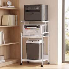 4-Tier Tall Mobile Printer Stand, Rolling Printer Cart With Open Storage Shelves & Lockable Casters, Multipurpose Printer Organizer Desk For Home Office Small Spaces, Compatible With Printer, Scanner, Fax Machine & Office Supplies - White - View 5