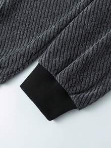 1pc Men's Grey Hooded Sweatshirt Jacket, 3D Diagonal Ribbed Knit Fabric, Soft & Thick, Smooth Full Zip Closure, Easy To Put On And Take Off, Suitable For Daily Commute, Autumn/Winter Layering, Vintage Vibe Short Hooded Jacket - Grey - View 8