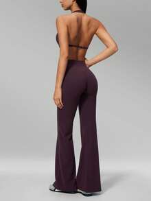 MFVIM Halter Neck Backless Sports Bra, High Waist Butt Lifting Flared Wide Leg Yoga Pants For Women - Ink Purple - View 10