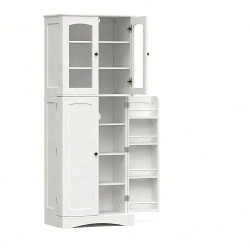 Extendable Dining Table, Rectangular, For 4 To 6 People, Kitchen Table 110-130 Cm, 6 Open Shelves - White - View 1
