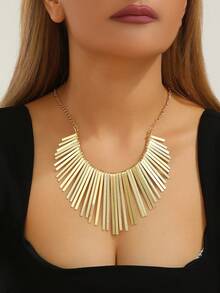 1pc Fashionable Long Floral Metallic Tassel Punk Necklace - Yellow Gold - View 6