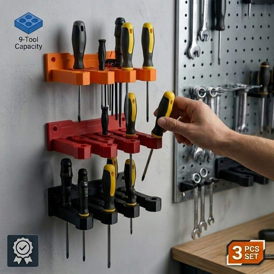 1/2pcs (1/2 Rack + 2/4 Matching Screws) Screwdriver Wall Mount Rack/9-Slot Screwdriver Storage Rack, Garage Organization Tool, Easy Installation, Used For Manual Tool Organization, Suitable For Garage/Warehouse Tool Organization And Storage