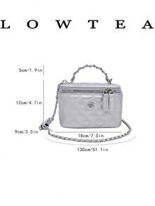 Low Tea 1pc Solid Color PU Fabric Handbag, Women's Fashion Mini Box-Shaped Top Handle Design, Zipper Closure, Vegan Leather Purse, Clean Girl - Silver - View 3