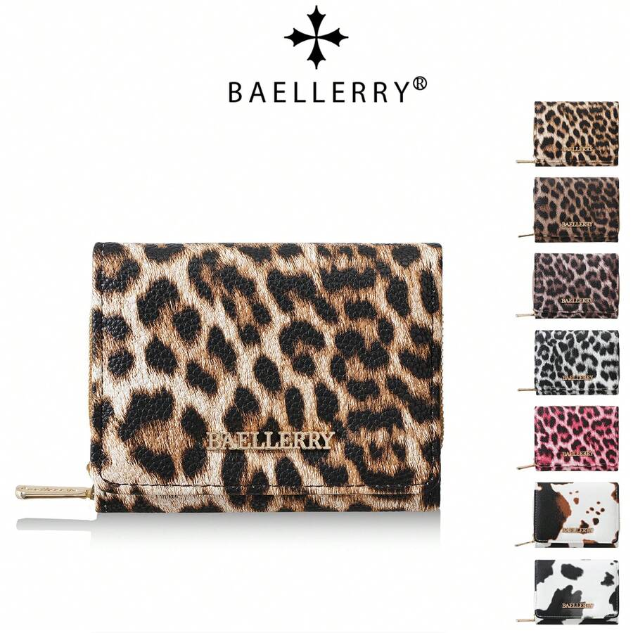 Baellerry محفظة نسائية قصيرة بطبعة نمر 1 قطعة، 7 فتحات للبطاقات + نافذة شفافة للهوية + جيب عملات بسحاب، محفظة عملات ثلاثية الطي محمولة صغيرة، محفظة مطبوعة متعددة الفتحات للبطاقات للسفر قصير المسافة، محفظة محمولة للسفر الخارجي والتنقل اليومي