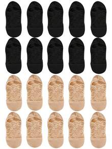 chuanwa（2） 1/5/10 Pairs Sheer Floral Lace Low Cut Invisible Socks Trim Breathable Thin Mesh Anti-Slip Hidden Foot Liners Women Comfort No Show Socks For Flat Shoes - Multicolor - View 11