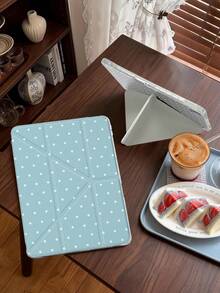 1件淺冰藍波點平板保護殼，相容 iPad Mini6/7/Air/Air2/9.7/10.2/10.5/10.9 (Air4-Air8)/Pro 11/10th Gen/A16/Pro 11 2024 機型，雙面彩繪圖案平板殼，透明壓克力背殼，絲綢質感 8 折支架，自動休眠/喚醒，內置筆槽，產品不含筆，部分機型附相機框 - 淺冰藍 - 查看 6