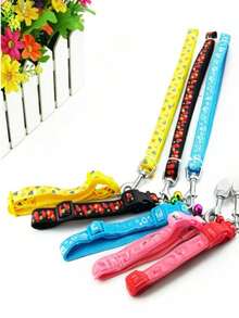Adjustable Nylon Pet Collars With Bells - Vibrant Cartoon Paw & Footprint Design For Dogs And Cats - Multicolor - View 3