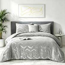 Grey/Silver Comforter Set Twin/Twin XL Size, Metallic Print Glitter Bed Comforter For All Sesaon, Easy Care Cute Shinny Bedding For Teen Girls Kids Women, 3 Piece (1 Pillowcase, 1 Decorative Pillow Sham). Halloween&Christmas Decor - 灰色 - 查看 8