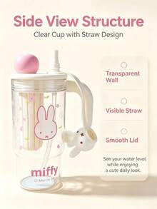 Miniso 1pc 760ml Large Capacity Official Licensed Miffy Rabbit Water Bottle, Portable Leak-Proof Travel Insulated Cup, Cute Cartoon Thermal Drinking Cup, Suitable For Students And Girls Outdoor Daily Use - Clear - View 1