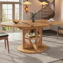 Extendable Dining Table With Storage, 110–150 Cm, Wood/Black Finish, Max Load 60 Kg, Round To Oval - 棕色 - 查看 4