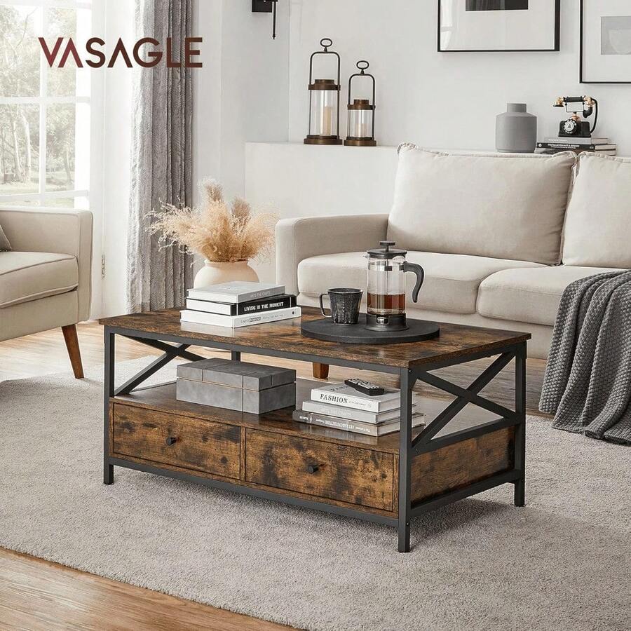 Industrial-Style Coffee Table – Low Living Room Sideboard With 2 Smooth ...
